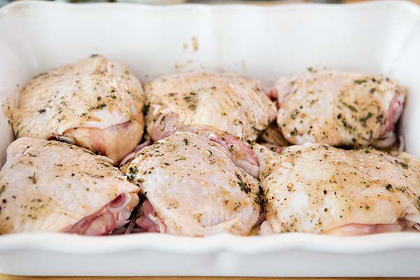 chicken thighs covered in vinaigrette