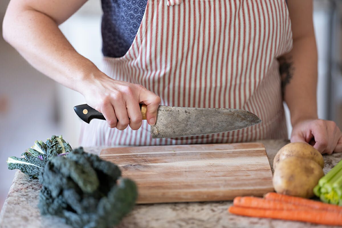 Holding a chef's knife