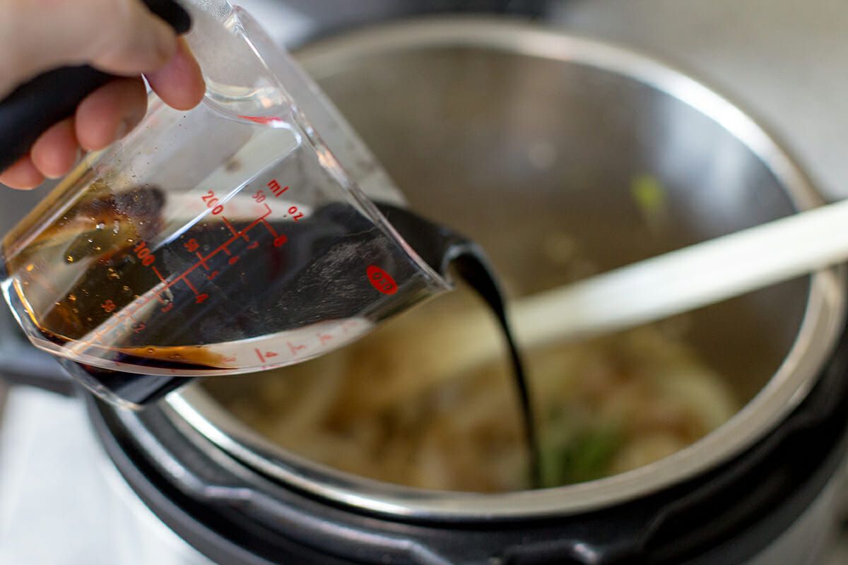 Add the balsamic vinegar for the instant pot pot roast recipe