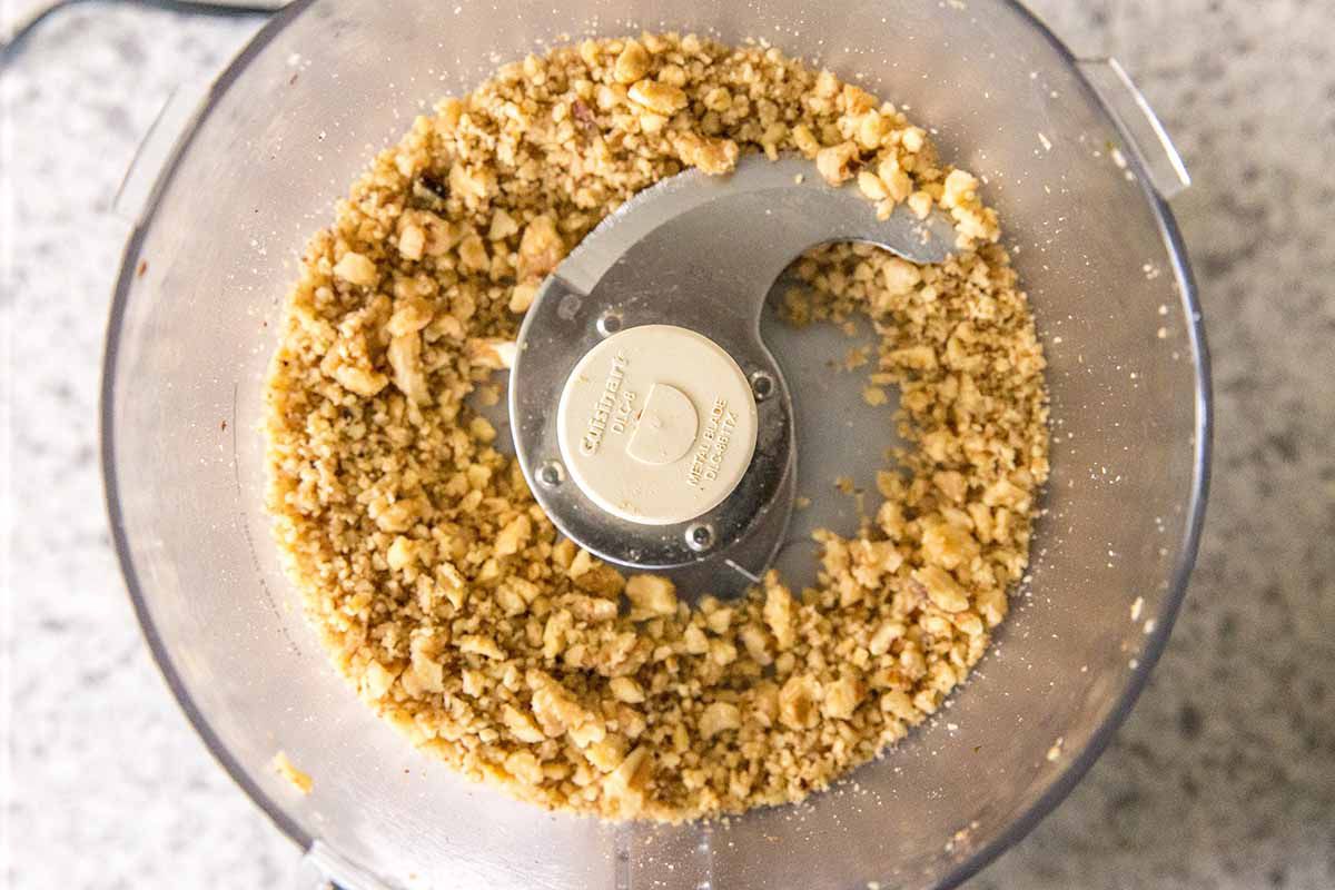 Charoset Recipe with Dates - walnuts in a food processor