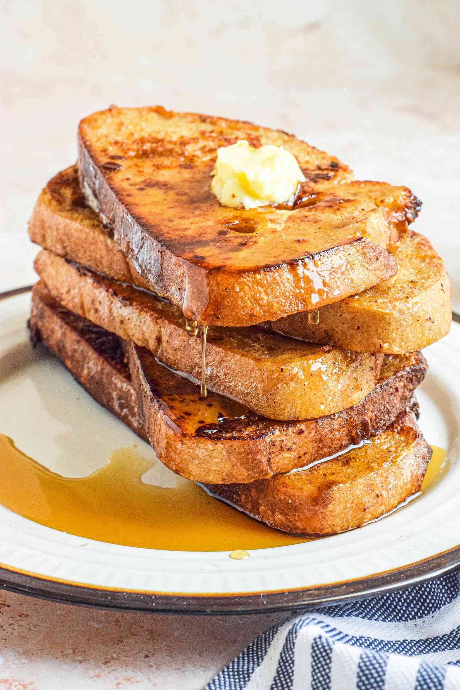 Plate of Easy French Toast with Maple Syrup and Butter 