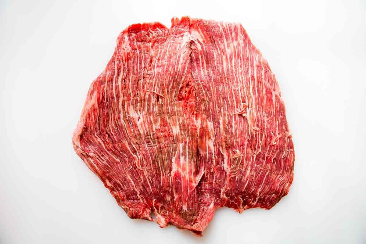 Raw flank steak butterflied open