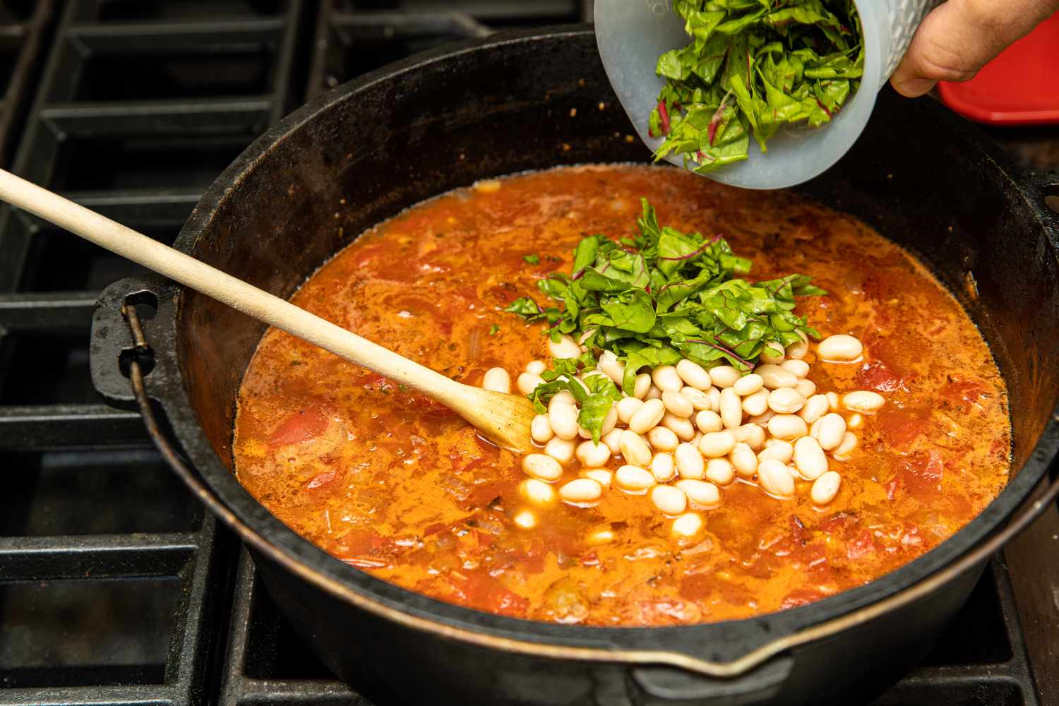 Swiss Chard Added to Spaghetti Squash Soup with Italian Sausage