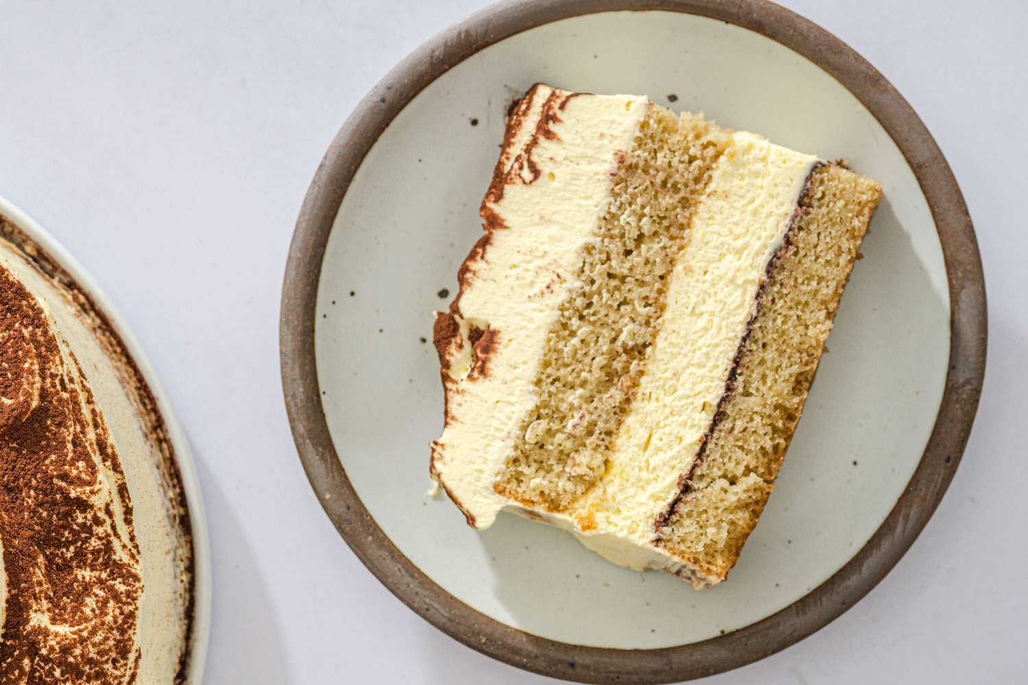 Slice of tiramisu cake.