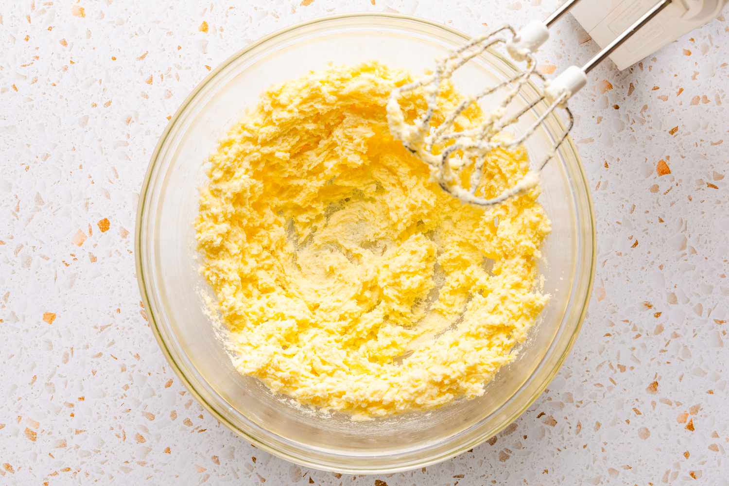 butter-sugar mixture after whisked together for ciambellone recipe
