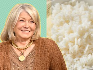 Martha Stewart with a dish of rice