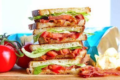 Four BLT Grilled Cheese sandwiches with toasty bread and crispy bacon