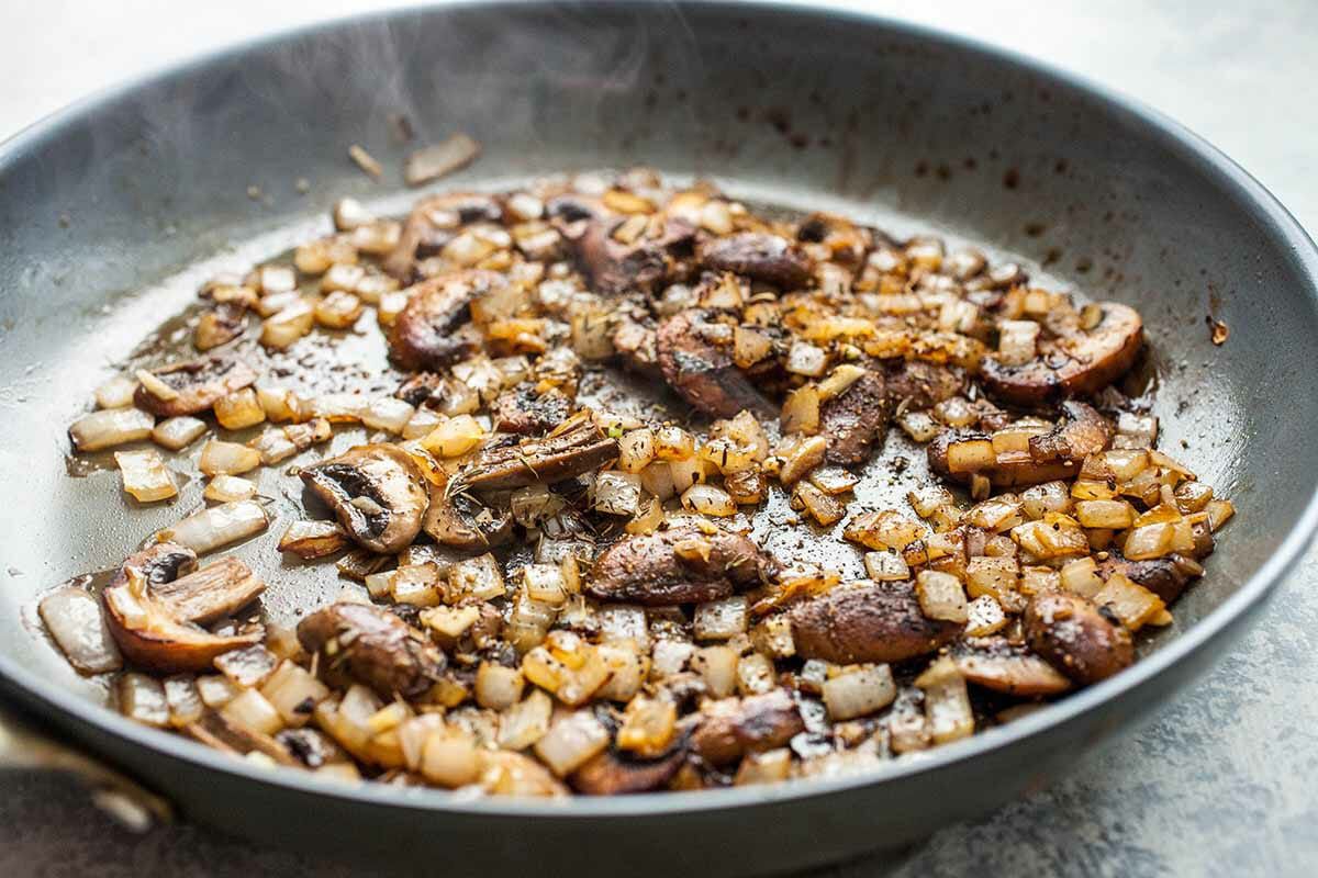 Homemade Chicken Stroganoff Recipe cook the mushrooms and onions