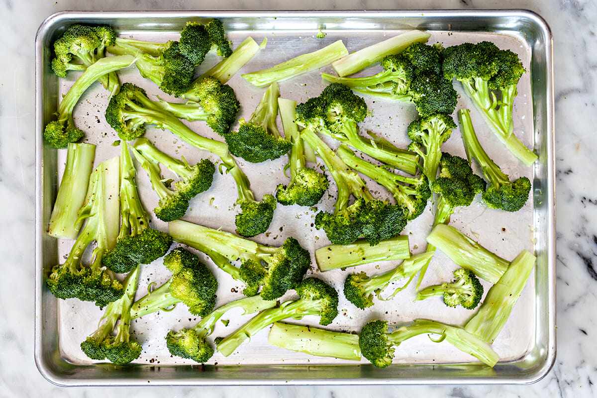 Sheet Pan Miso Salmon roast the broccoli