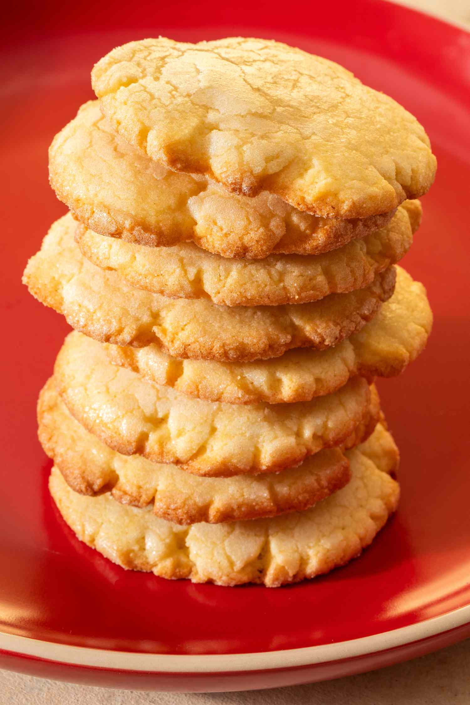 Stack of smash sugar cookies on a plate