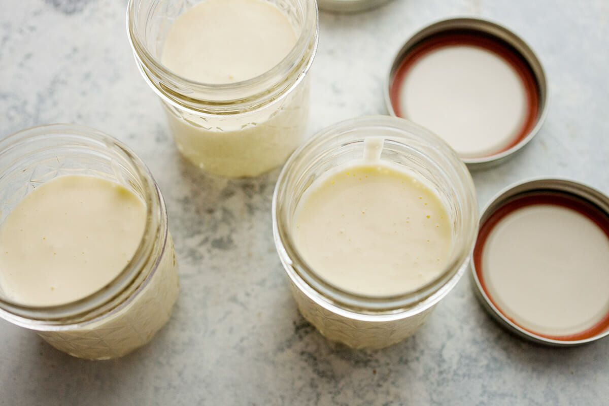 Cheesecake cooked sous vide fill all the jars