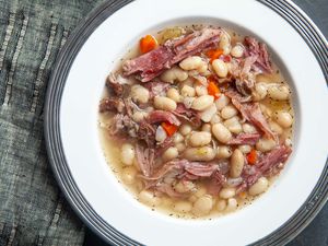 ham and bean soup served in a bowl