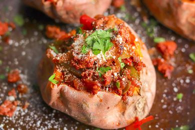 Baked Sweet Potatoes with Chorizo