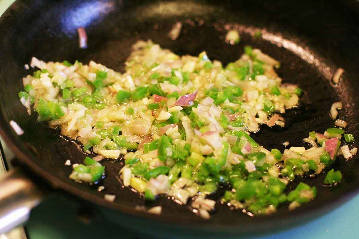 fresh minced shallots, jalapeño, garlic in hot frying pan