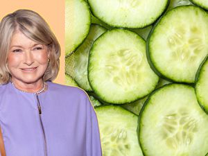 Martha Stewart with sliced cucumbers in the background