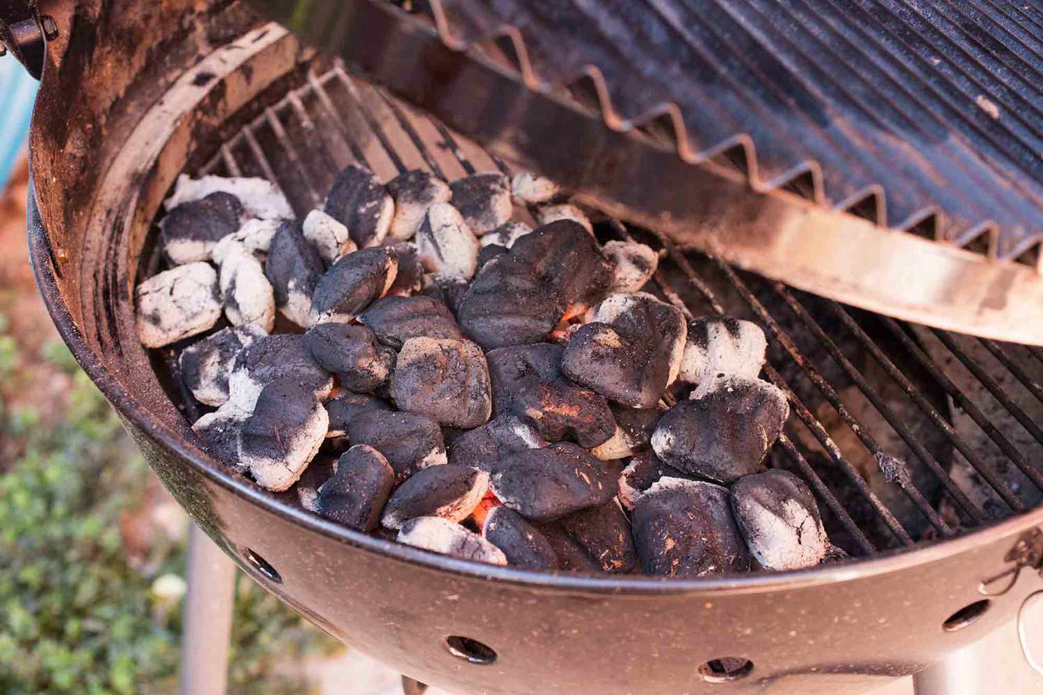 Hot coals in a charcoal grill