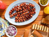 spiralized hot dogs on a platter