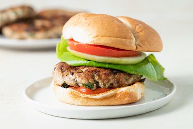 Side view of a turkey burger.