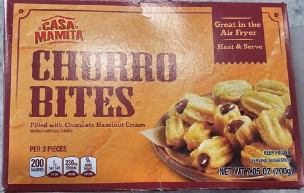 Casa Mamita Churro Bites package, featuring churros filled with chocolate hazelnut cream
