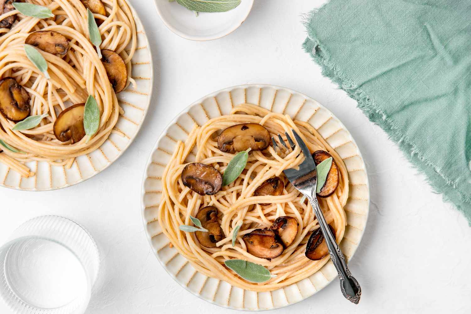 Two Plates of Creamy Miso Mushroom Pasta