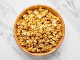 microwave caramel corn in a brown bowl