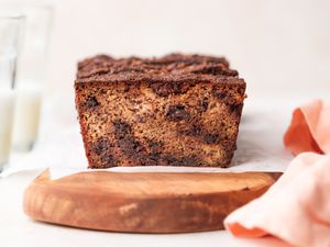 Side shot of sliced almond flour banana bread.