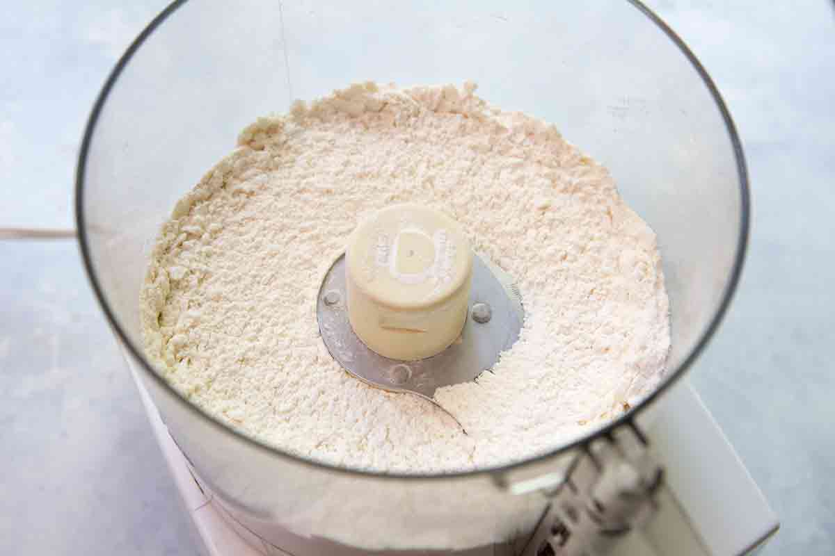 pulse flour, salt, sugar to start the all butter pie crust dough