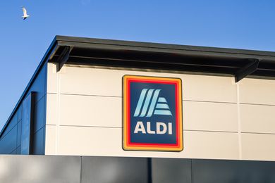 Aldi logo is displayed outside one of its stores