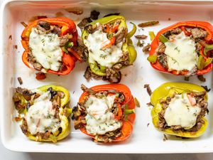 Casserole Dish with Philly Cheesesteak Stuffed Peppers 