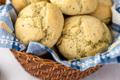 Gluten-Free Dinner Rolls with Garlic and Herbs in a Basket