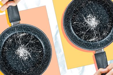 two scratched nonstick pans