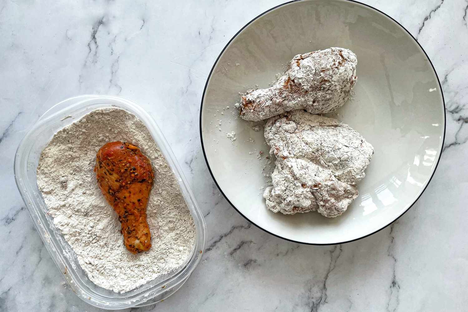 Dredge chicken in flour for air fryer fried chicken
