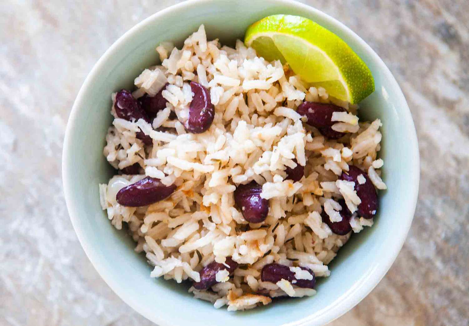 A bowl of coconut rice with beans