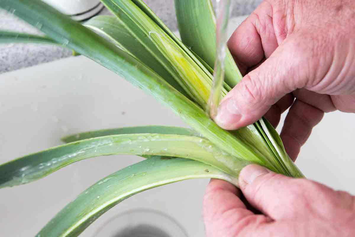 rinse the leeks to remove grit and dirt