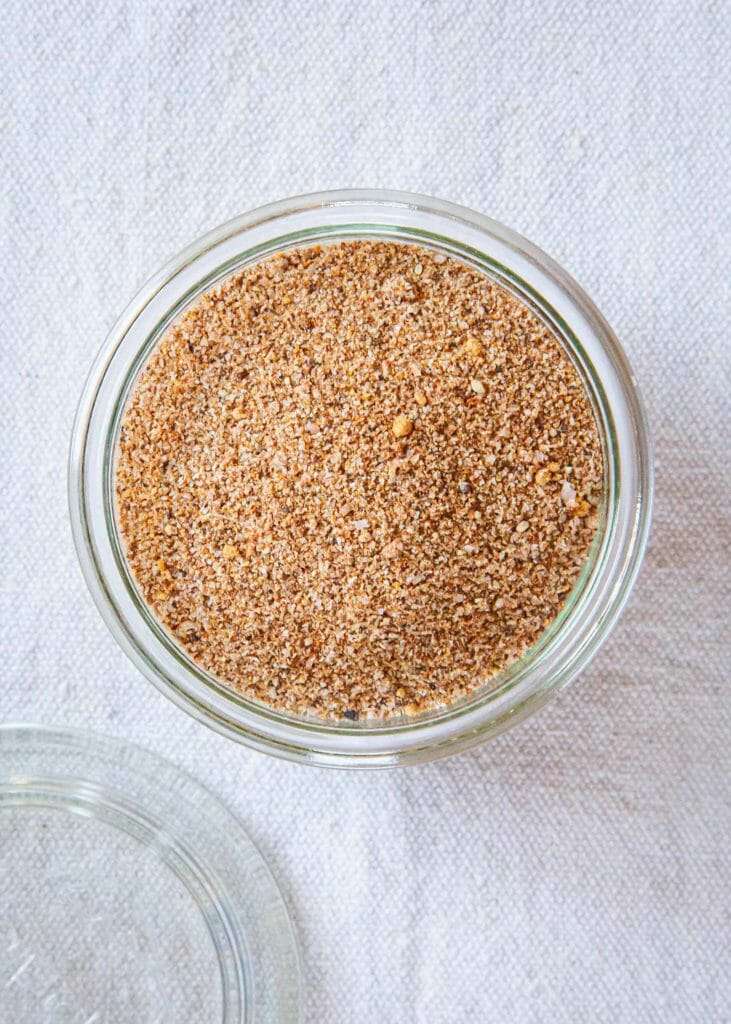 Seafood rub recipe - overhead spice in glass jar