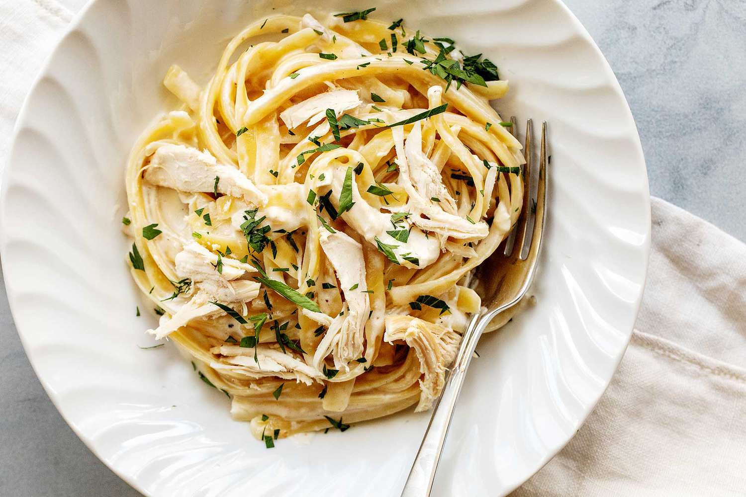 Rotisserie Chicken Alfredo in a bowl