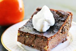 A piece of baked persimmon pudding