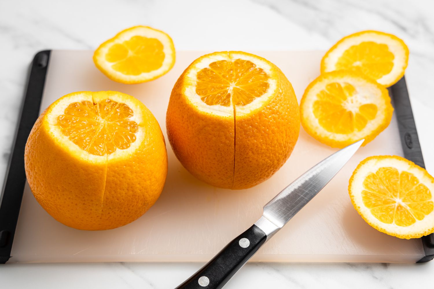 Orange Peel Cut in Quadrants Using a Pairing Knife for Orange Peels Covered in Chocolate Recipe