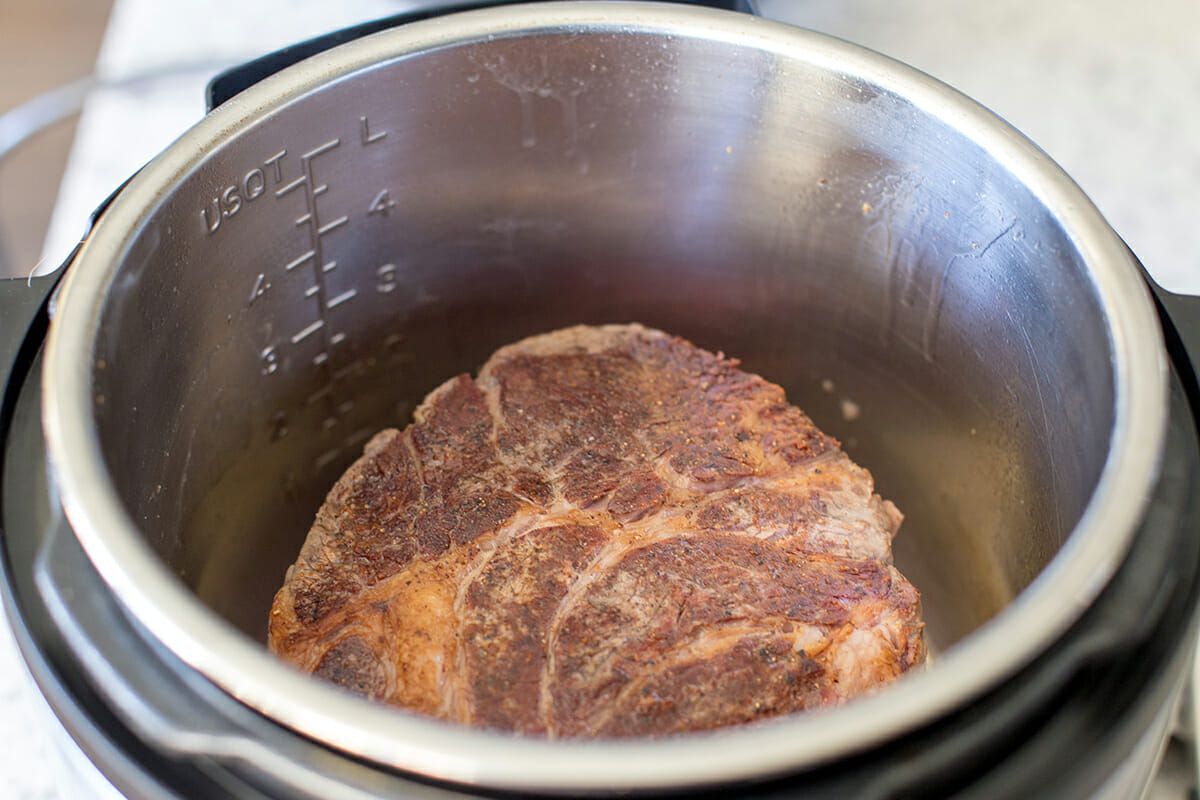 flip the roast and sear it on all sides right in the instant pot