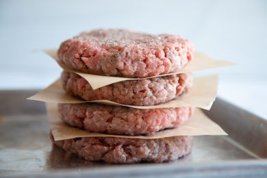 Perfectly formed raw beef burger patties
