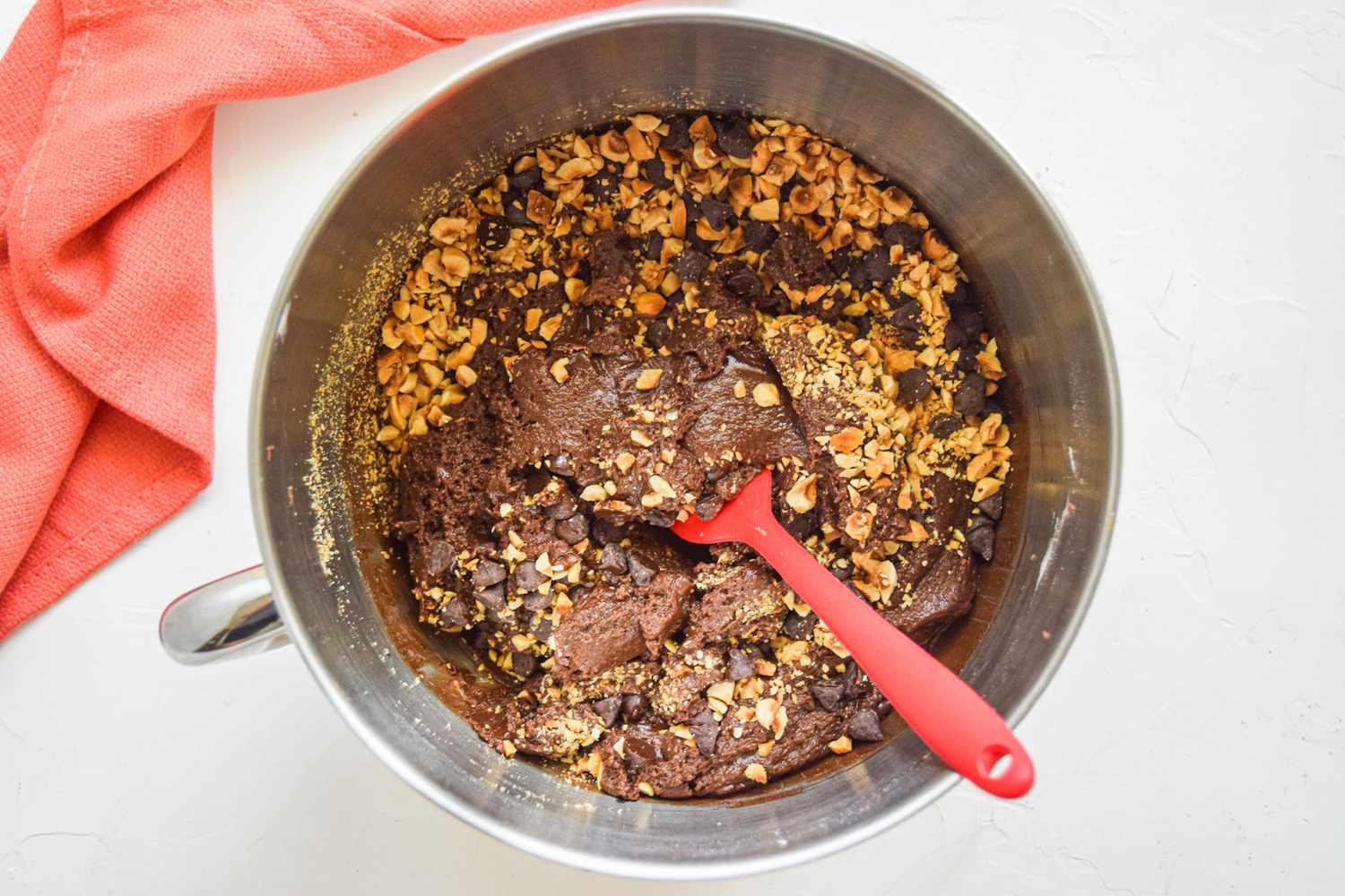 Mixing the batter for chocolate nutella cookies.