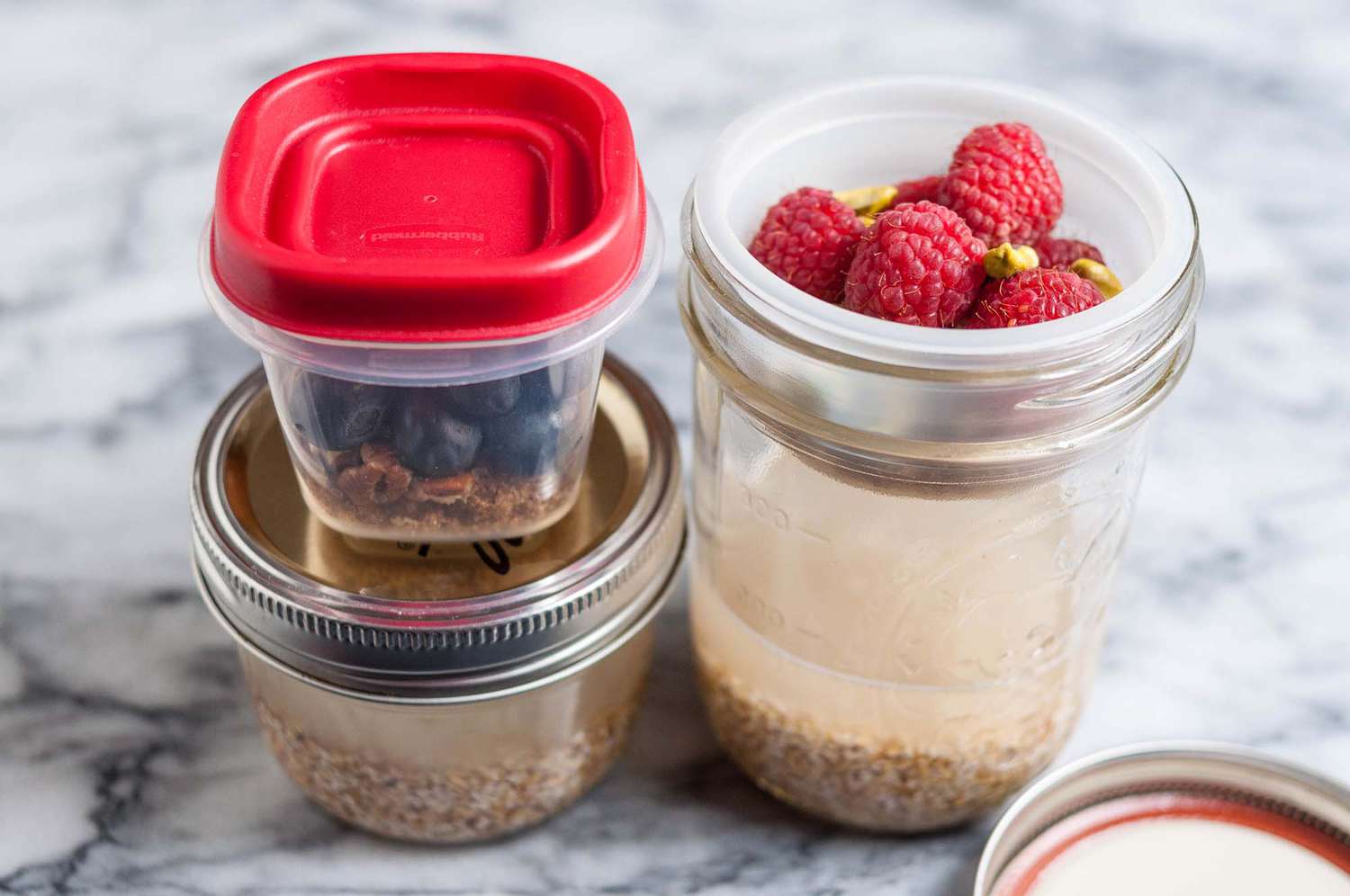 Toppings with jars of overnight steel cut oats