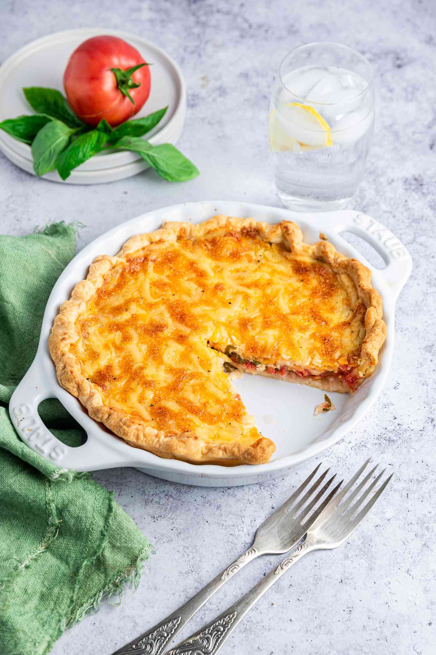 Tomato Pie with a Slice Missing
