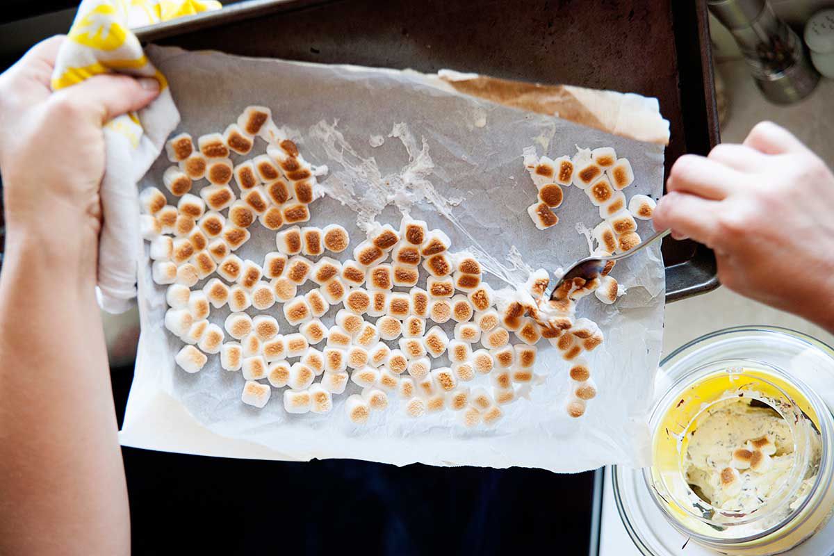 How to make Ice Cream - toasted marshmallows on baking sheet