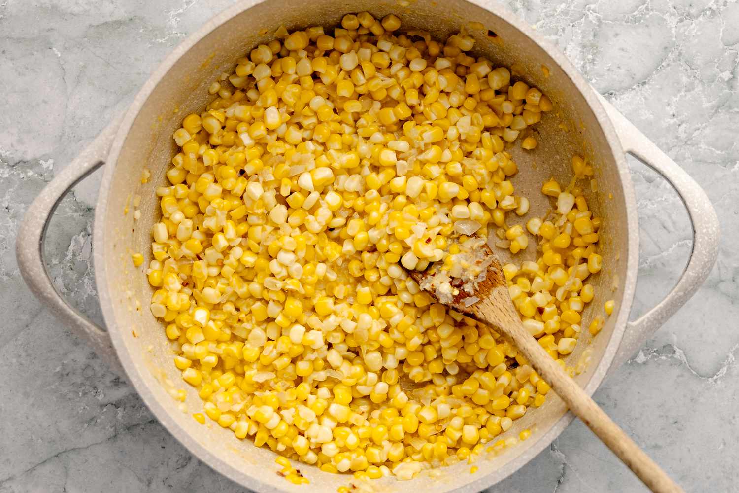 Corn Added to Pot for Fresh Corn Pasta