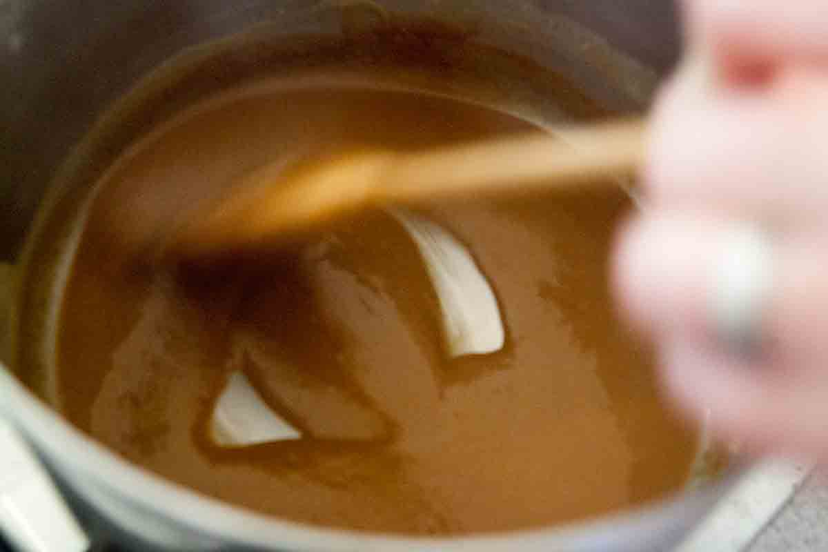 cook green gumbo roux until dark brown