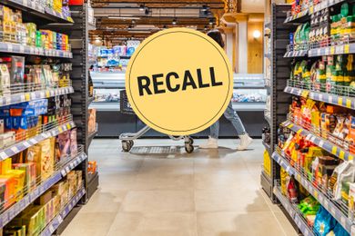 Grocery store aisle with a recall warning overlay