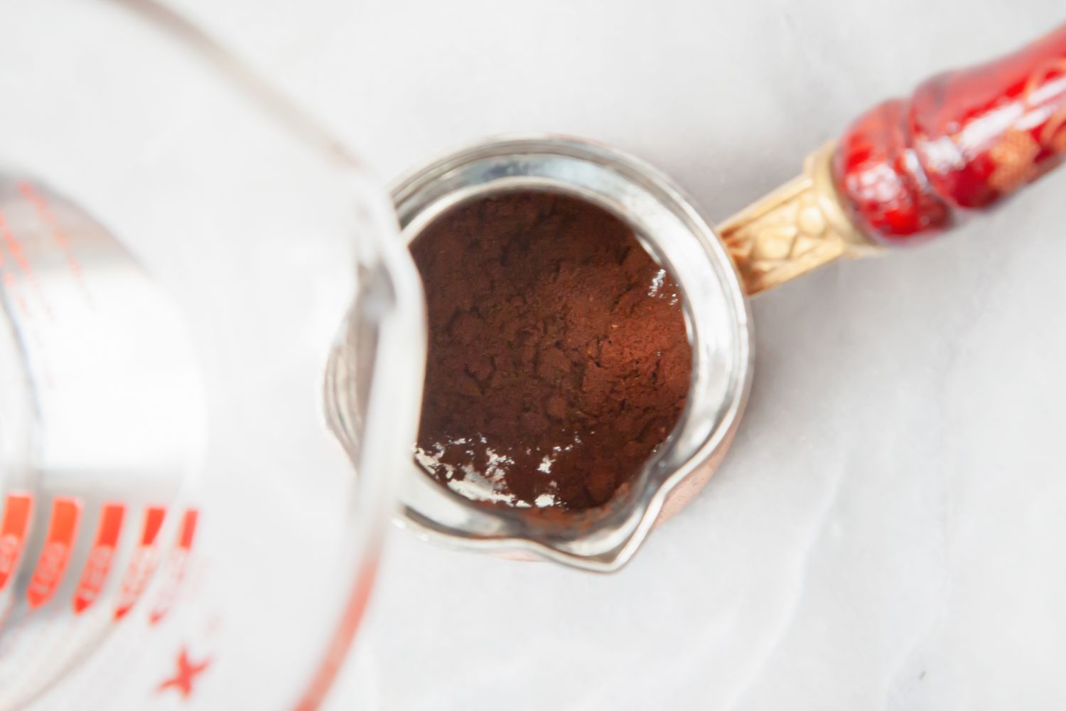 Water Poured into Cezve for Turkish Coffee Recipe