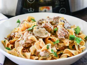 Crockpot Beef Stroganoff served in a bowl