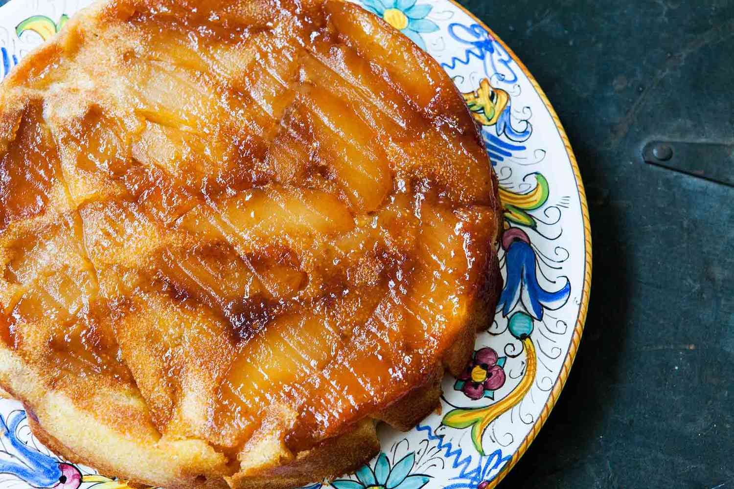 Apple Upside Down Cake, uncut on a platter